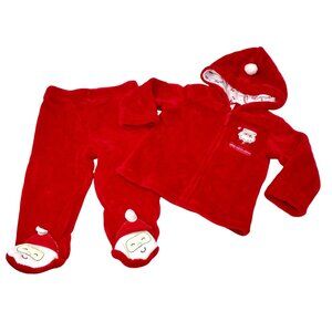 Baby Wonders Red Santa Fleece Hooded Jacket & Pants Set  - Size 6-9 Mos
